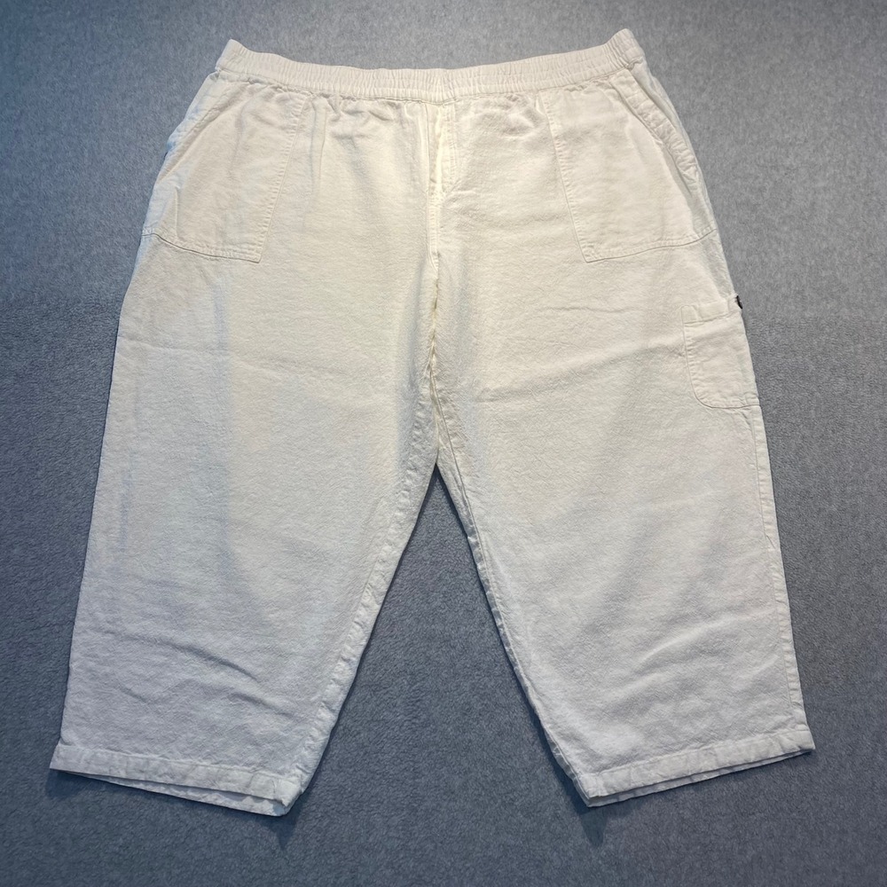 Susan Graver Pure Crop Pants Women's Size 2XP White Linen Blend Cargo EUC
